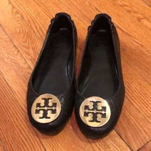 Classic Black and Gold Tory Burch Quilted Flats